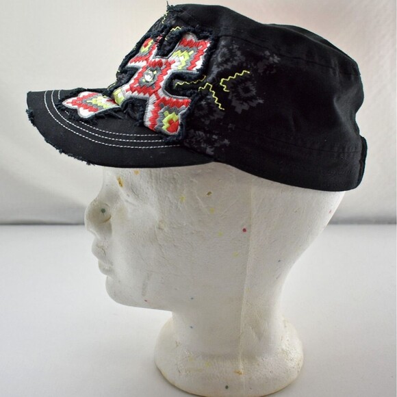 KB Ethos Black Distressed Southwestern Rhinestone Cross Ball Cap Baseball Hat - Picture 5 of 8